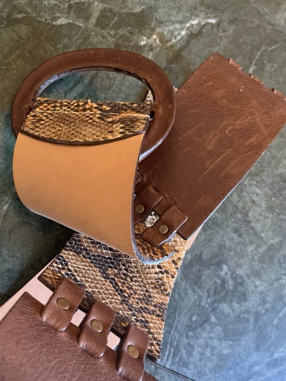 Streets Ahead Tan Genuine Leather Waist Belt with Snakeskin Accent